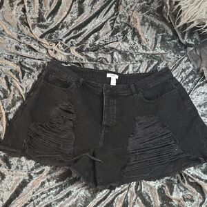 Forever 21 Black Distressed Jean Shorts